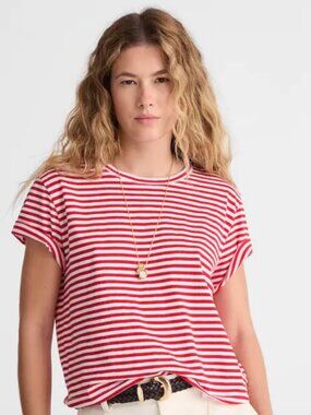 Madewell The Easy Crop Crewneck Tee in Soft Slub, Festival Red, Medium, EUC